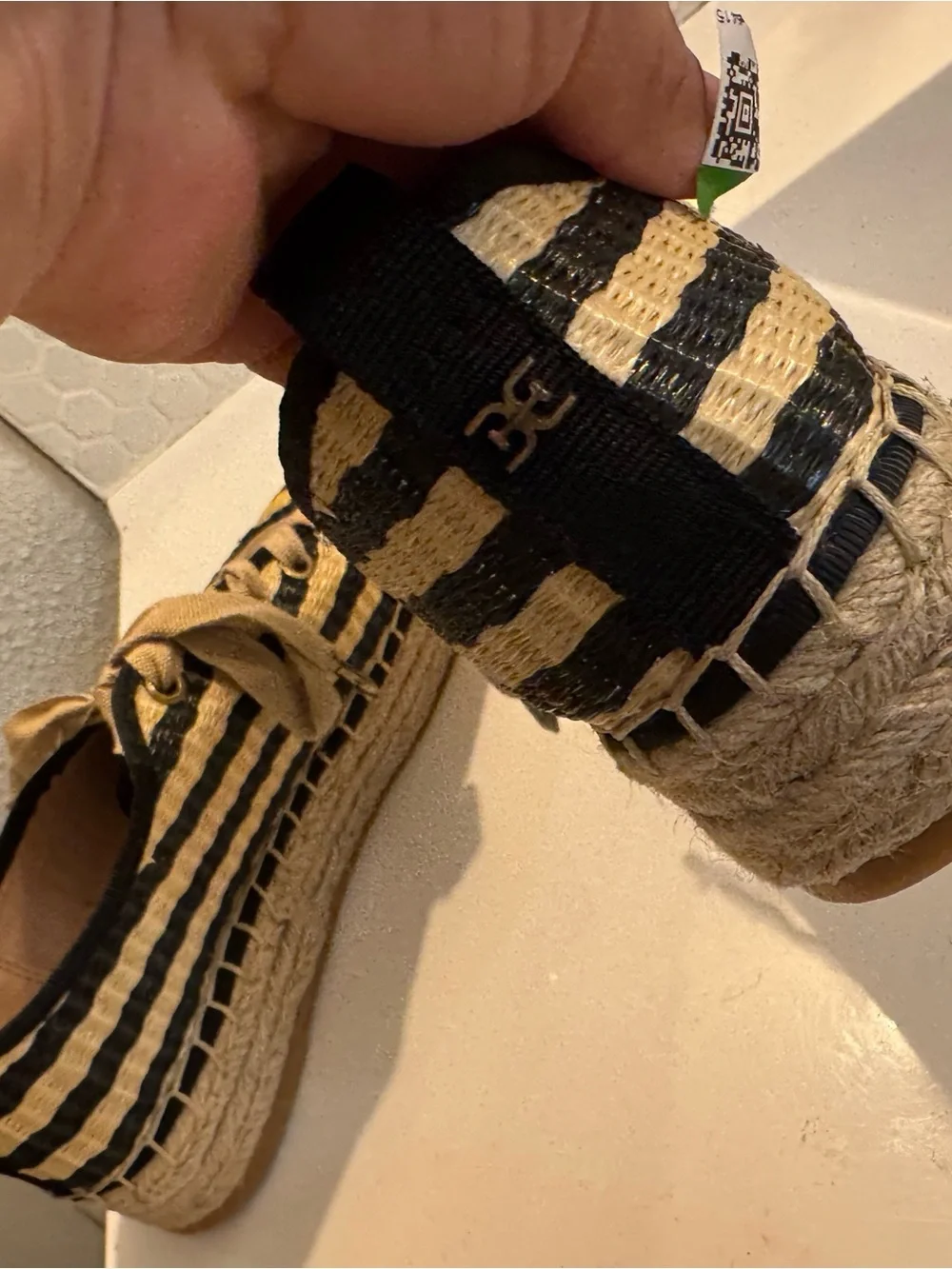 Sam Edelman Black & Natural Striped Platform Espadrille Sneaker